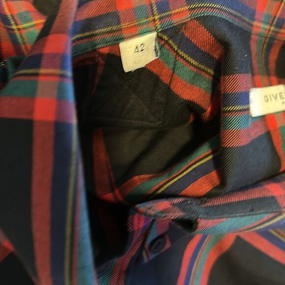 Givenchy Black & Red Tartan Cotton Pocket Shirt, 42US 17 Preowned - Picture 11 of 11